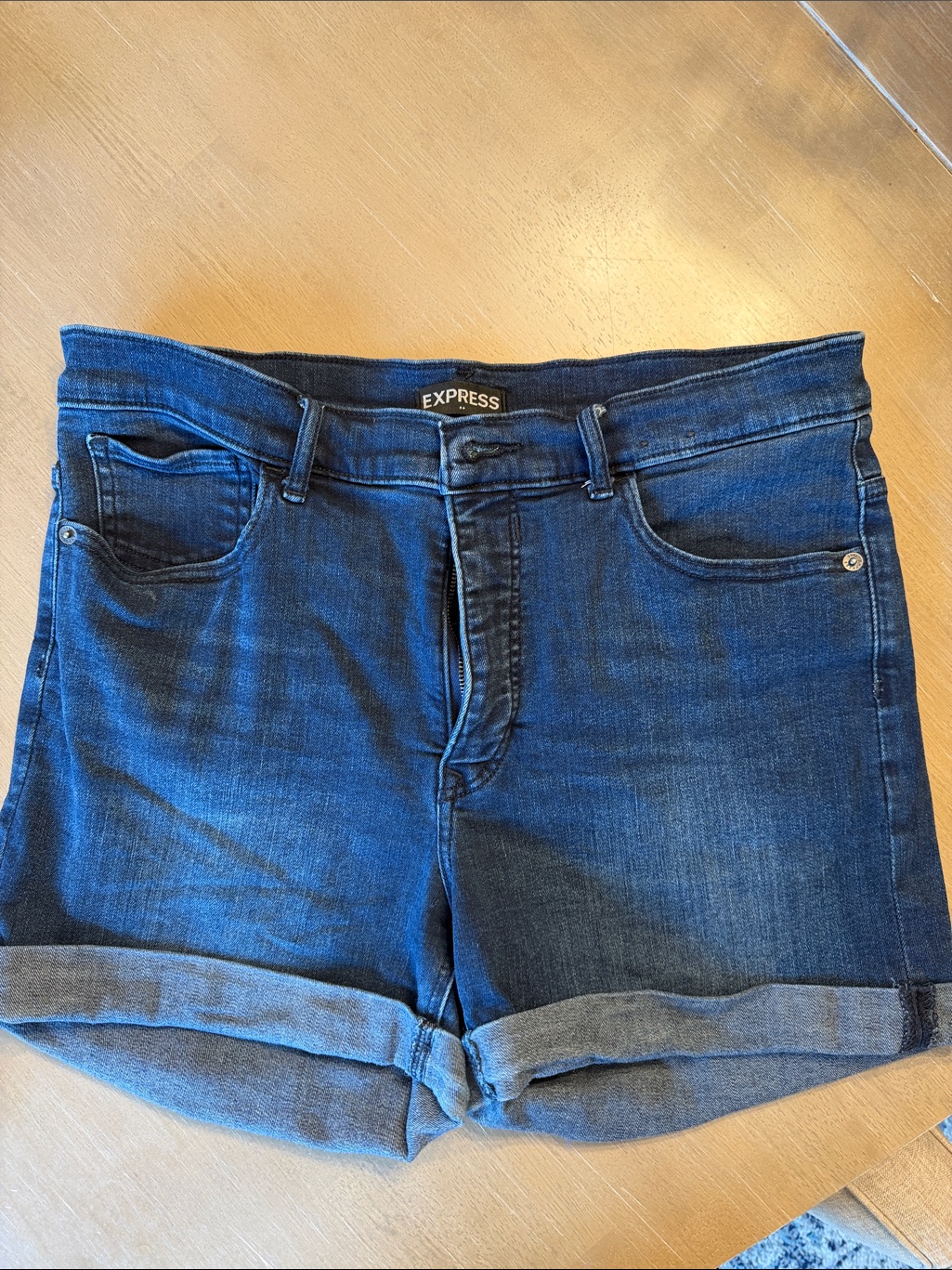 Express Indigo Denim Rolled Cuff Shorts